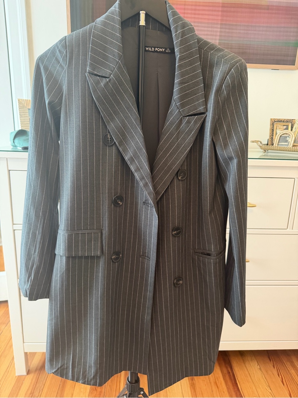 Women's Charcoal Pinstripe Double-Breasted Blazer